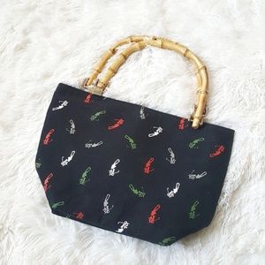 Liz Claiborne Small Golf Fabric Tote Wood Handle